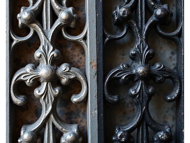 Restored antique cast iron gate with intricate details